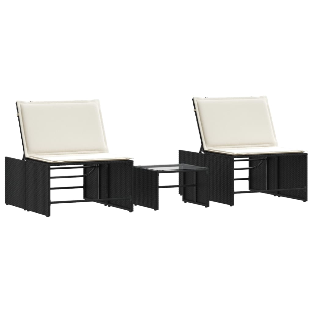 Modulaire ligbedden 2 stuks met tafel zwart poly rattan