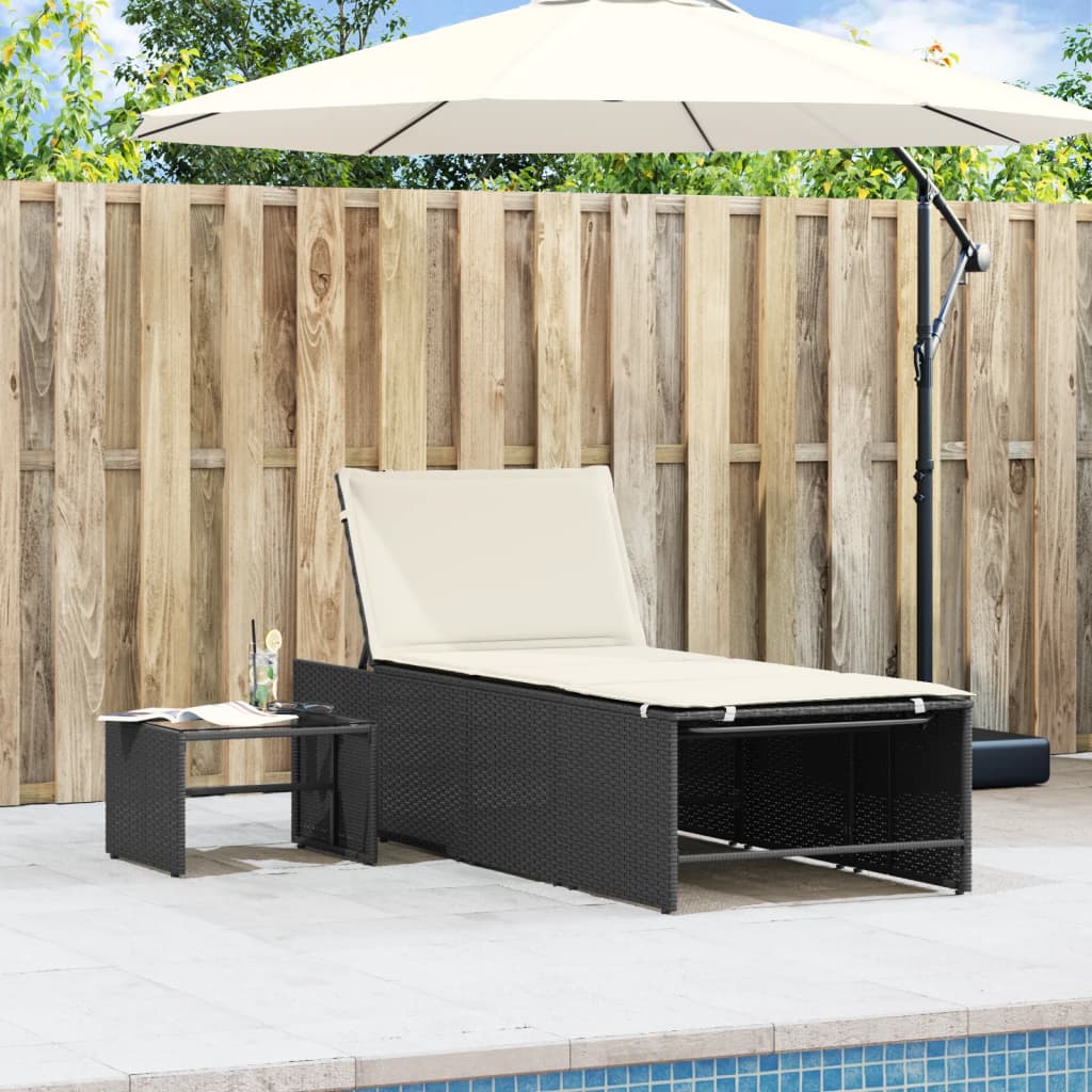 Modulaire ligbedden 2 stuks met tafel zwart poly rattan