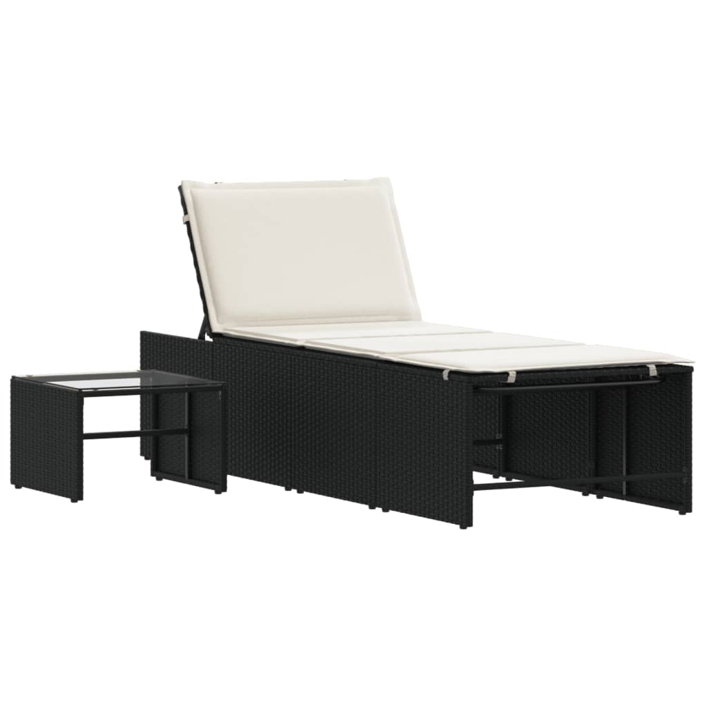 Modulaire ligbedden 2 stuks met tafel zwart poly rattan