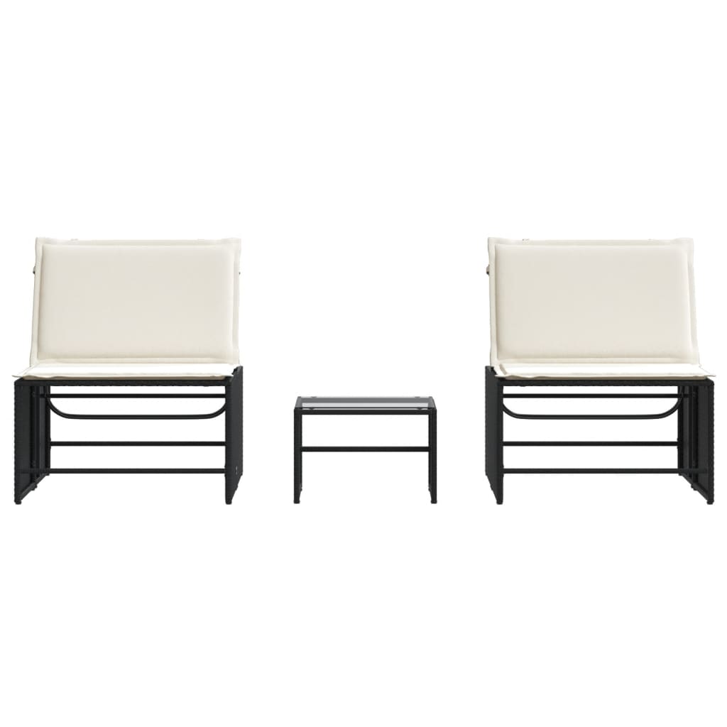 Modulaire ligbedden 2 stuks met tafel zwart poly rattan