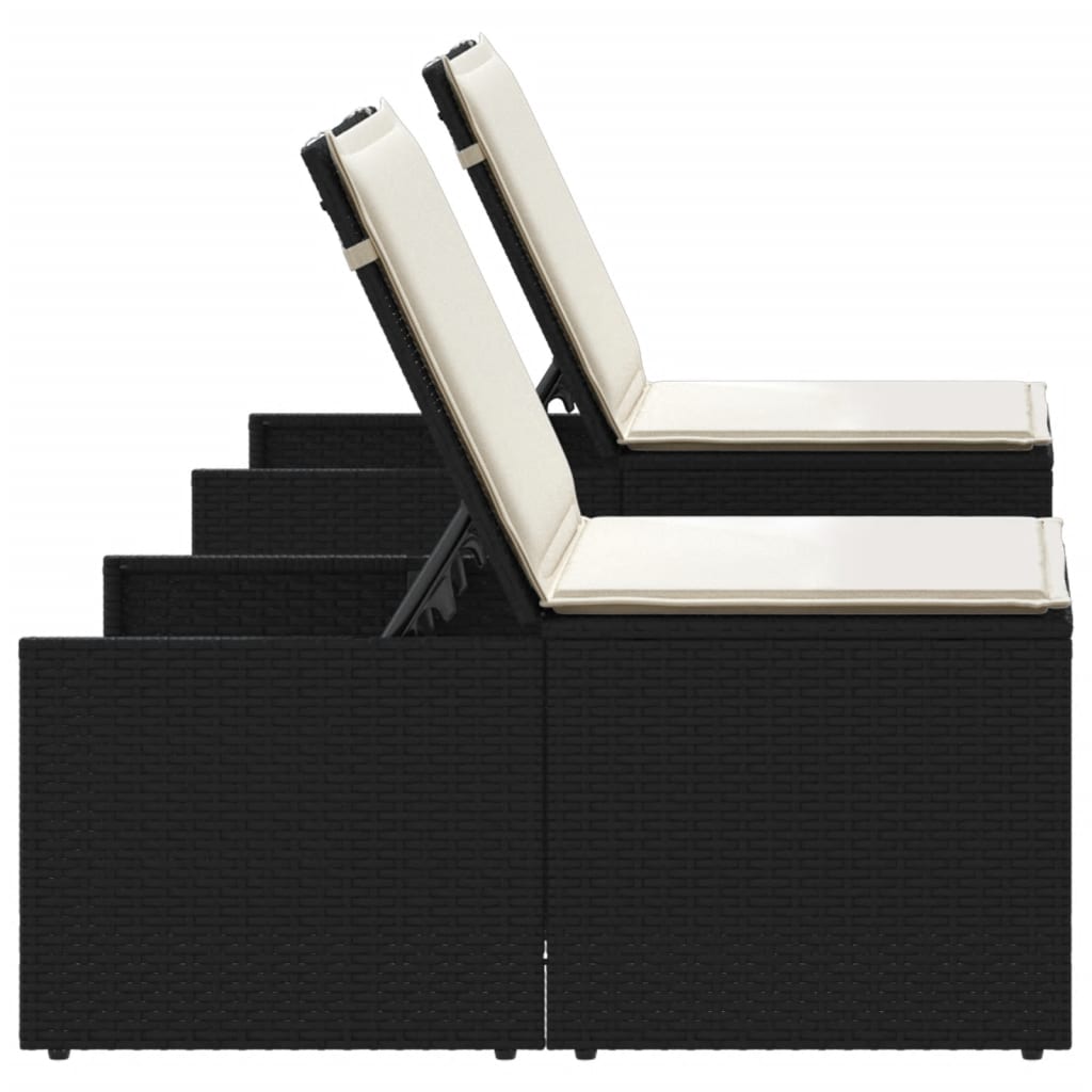 Modulaire ligbedden 2 stuks met tafel zwart poly rattan