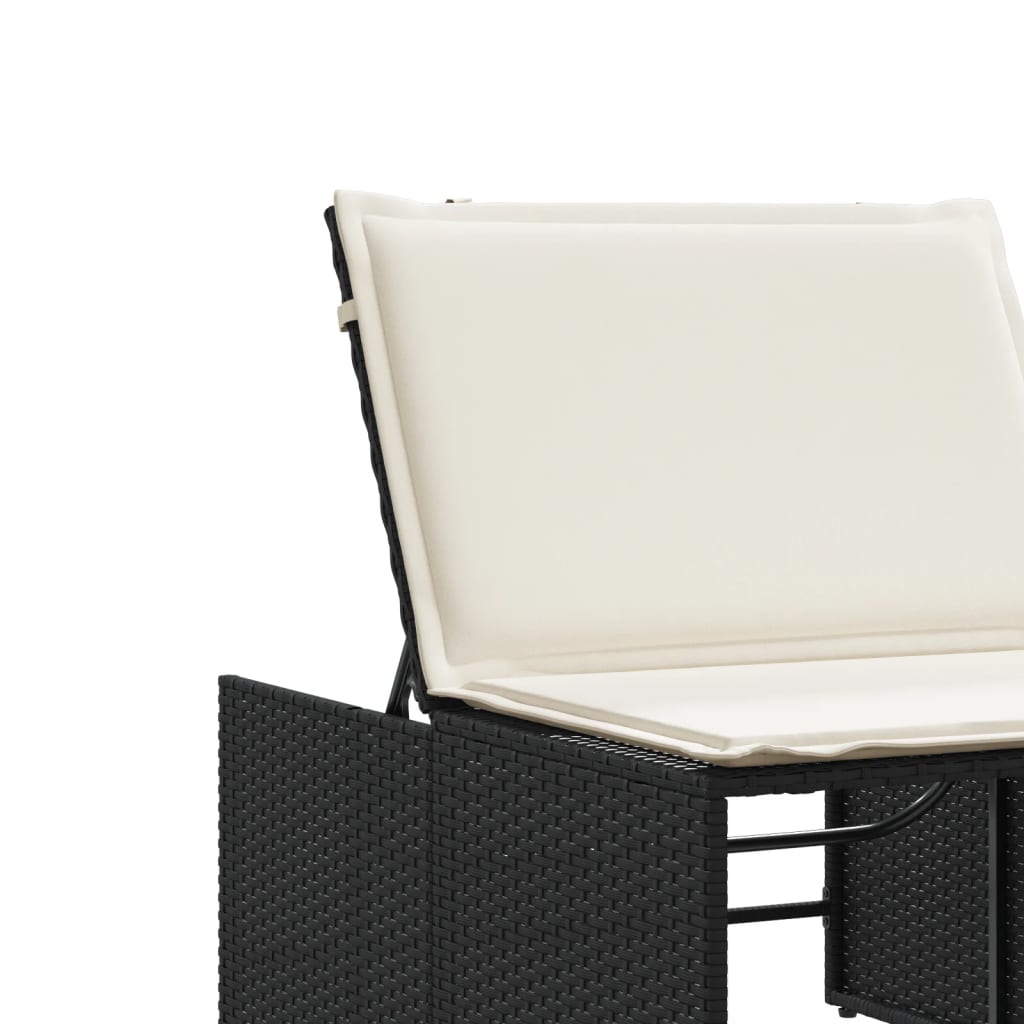 Modulaire ligbedden 2 stuks met tafel zwart poly rattan