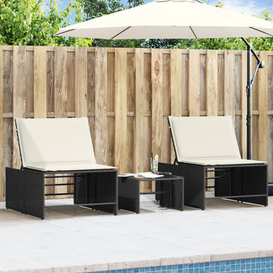 Modulaire ligbedden 2 stuks met tafel zwart poly rattan