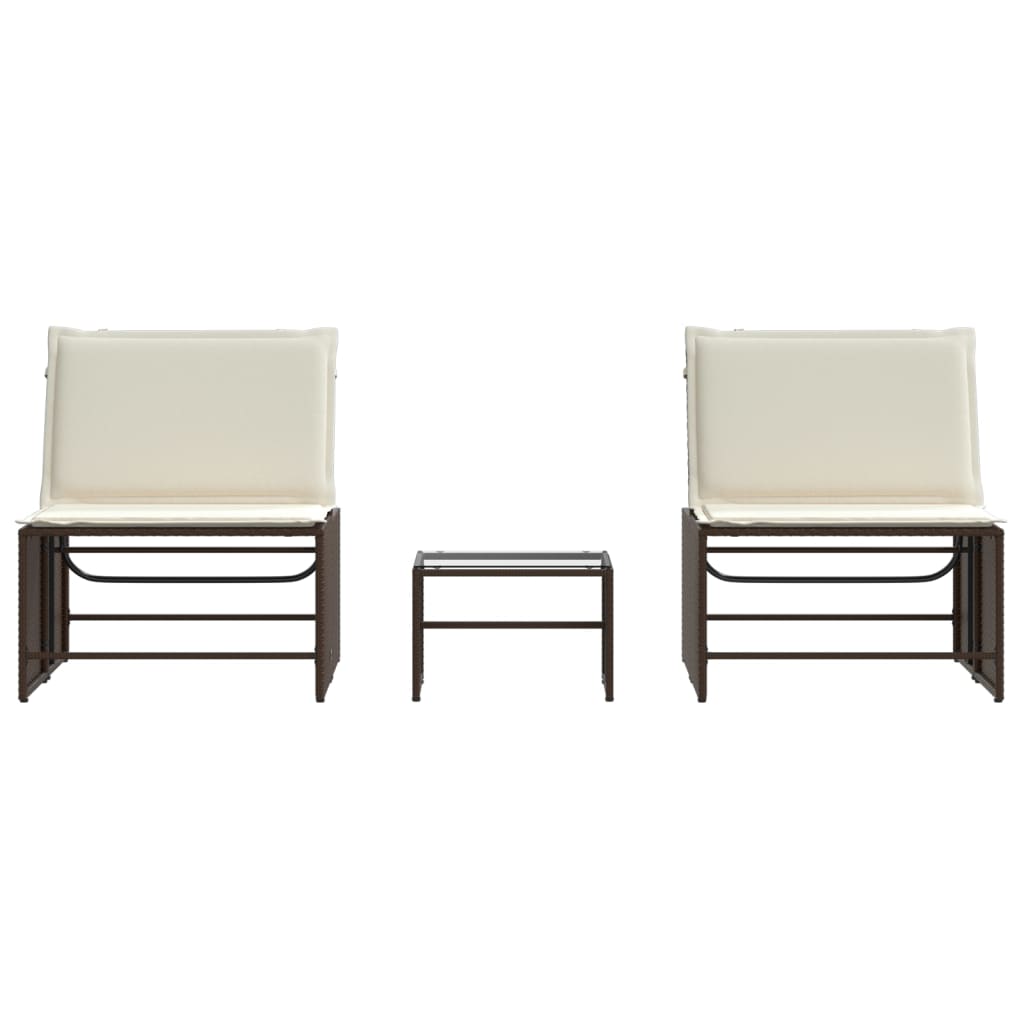 Ligstoelen 2 st met tafel bruin poly rattan