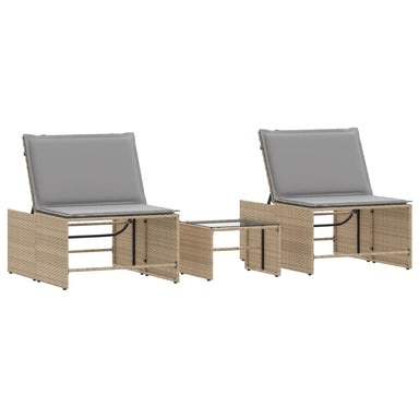 Ligstoelen 2 st met tafel beige poly rattan