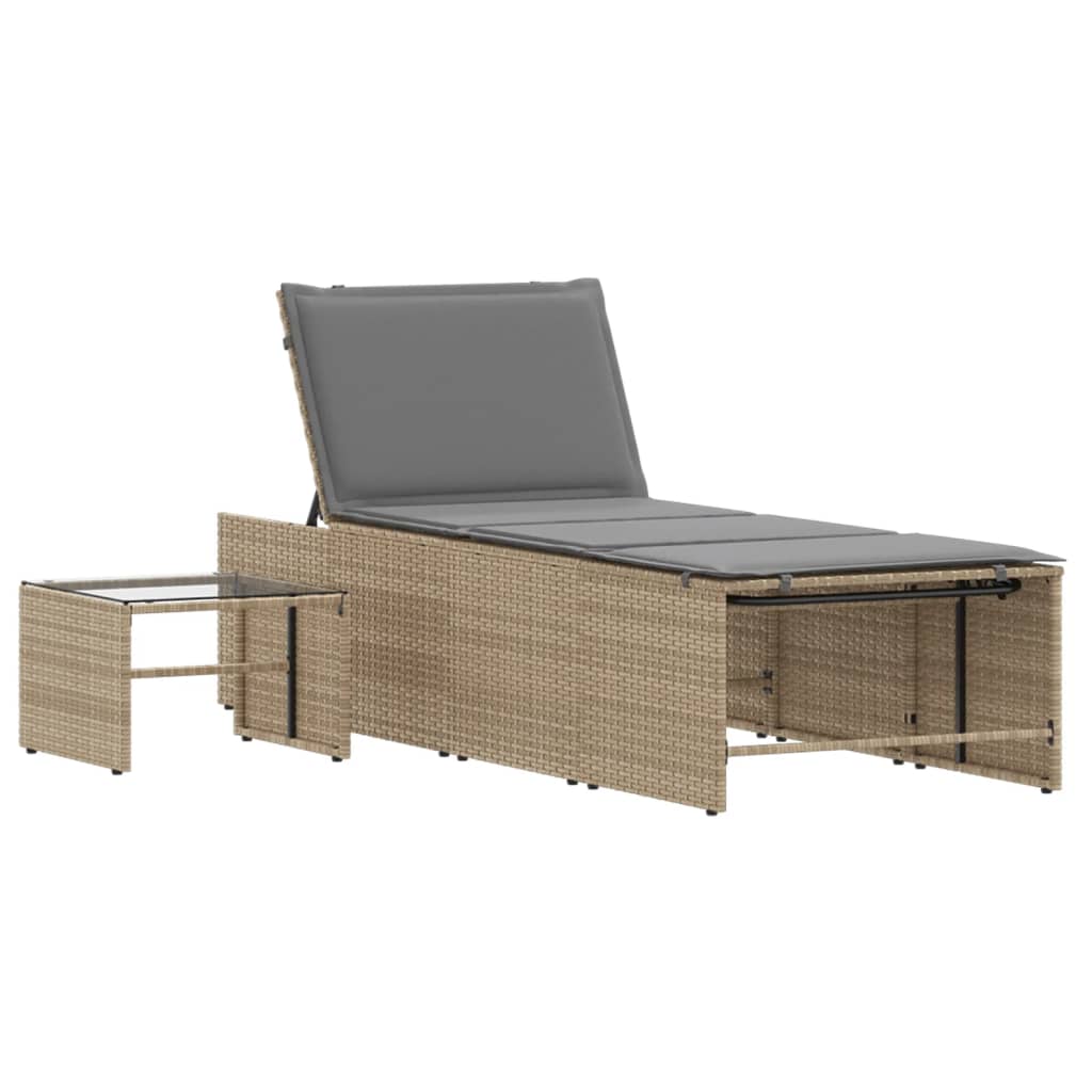 Ligstoelen 2 st met tafel beige poly rattan