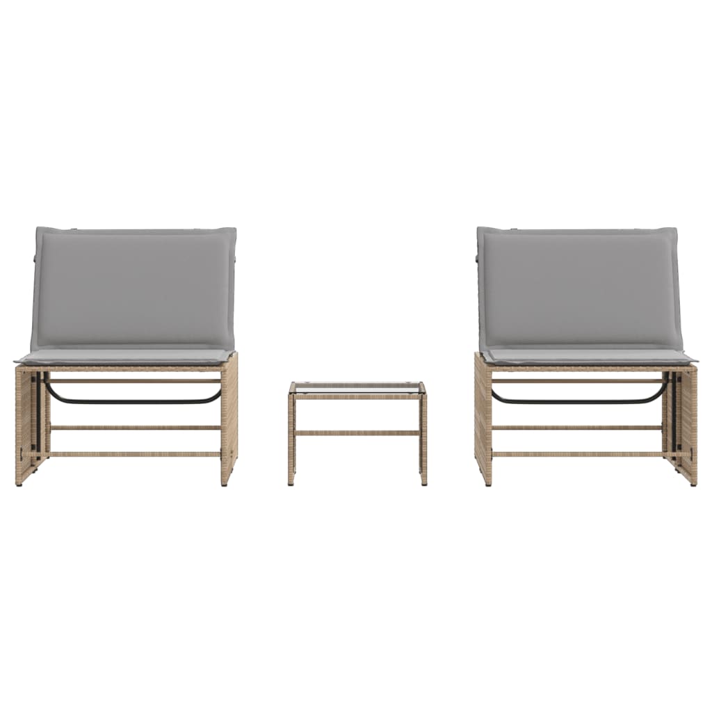 Ligstoelen 2 st met tafel beige poly rattan