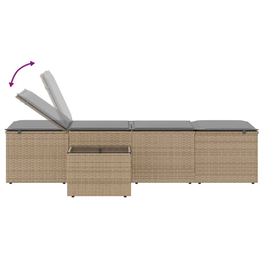 Ligstoelen 2 st met tafel beige poly rattan
