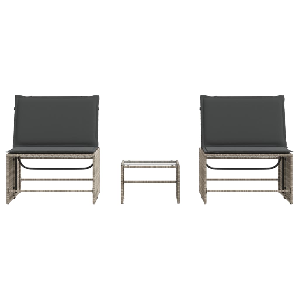 Ligstoelen 2 st met tafel lichtgrijs poly rattan