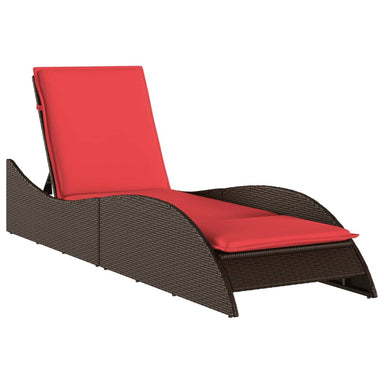 Ligbed met kussen bruin 60x205x73 cm poly rattan