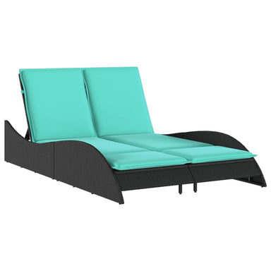 Ligbed met kussens zwart 114x205x73 cm poly rattan