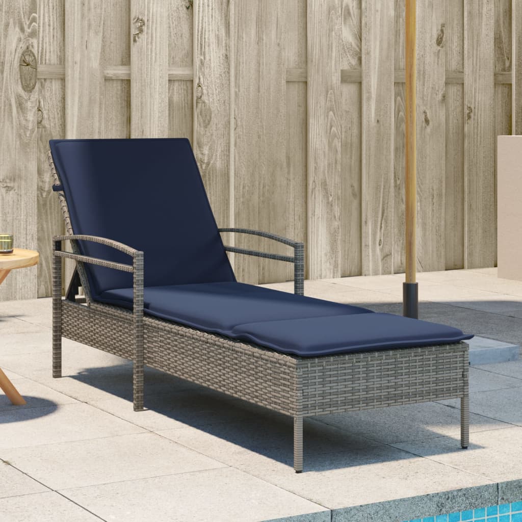 Ligbed met kussen grijs 63x200x81 cm poly rattan (alleen VS)