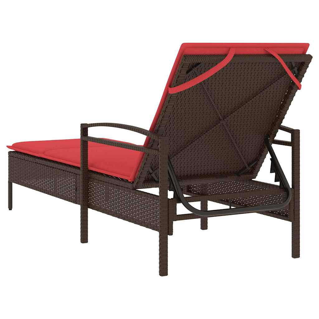 | Ligstoel | met kussen Bruin 63 x 200 x 81 cm poly rattan