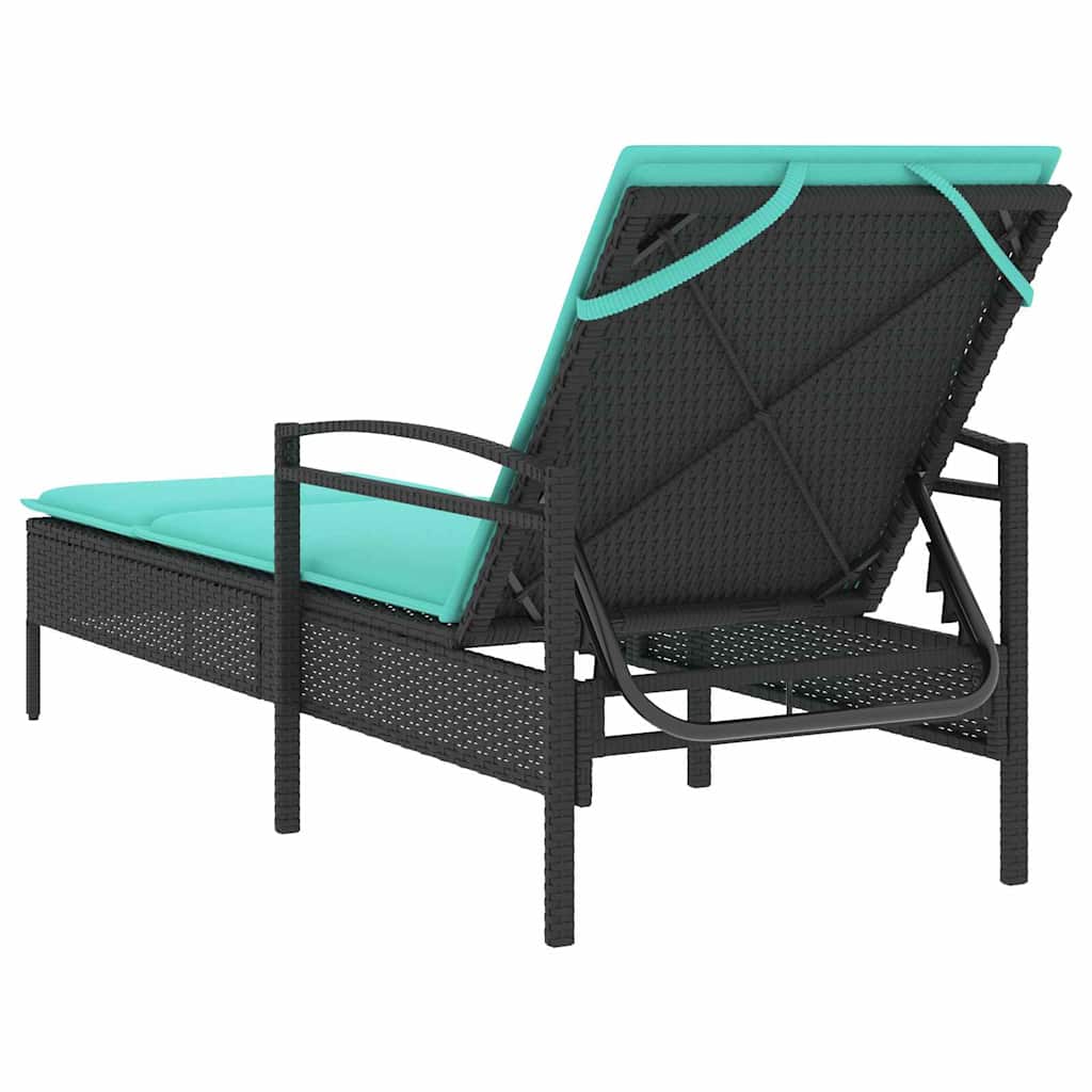 Verstelbare zonnebank met 3 posities poly rattan Zwart