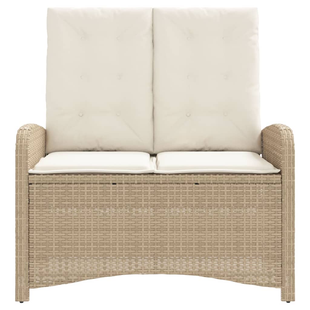 Tuinbankje verstelbaar met kussens poly rattan beige
