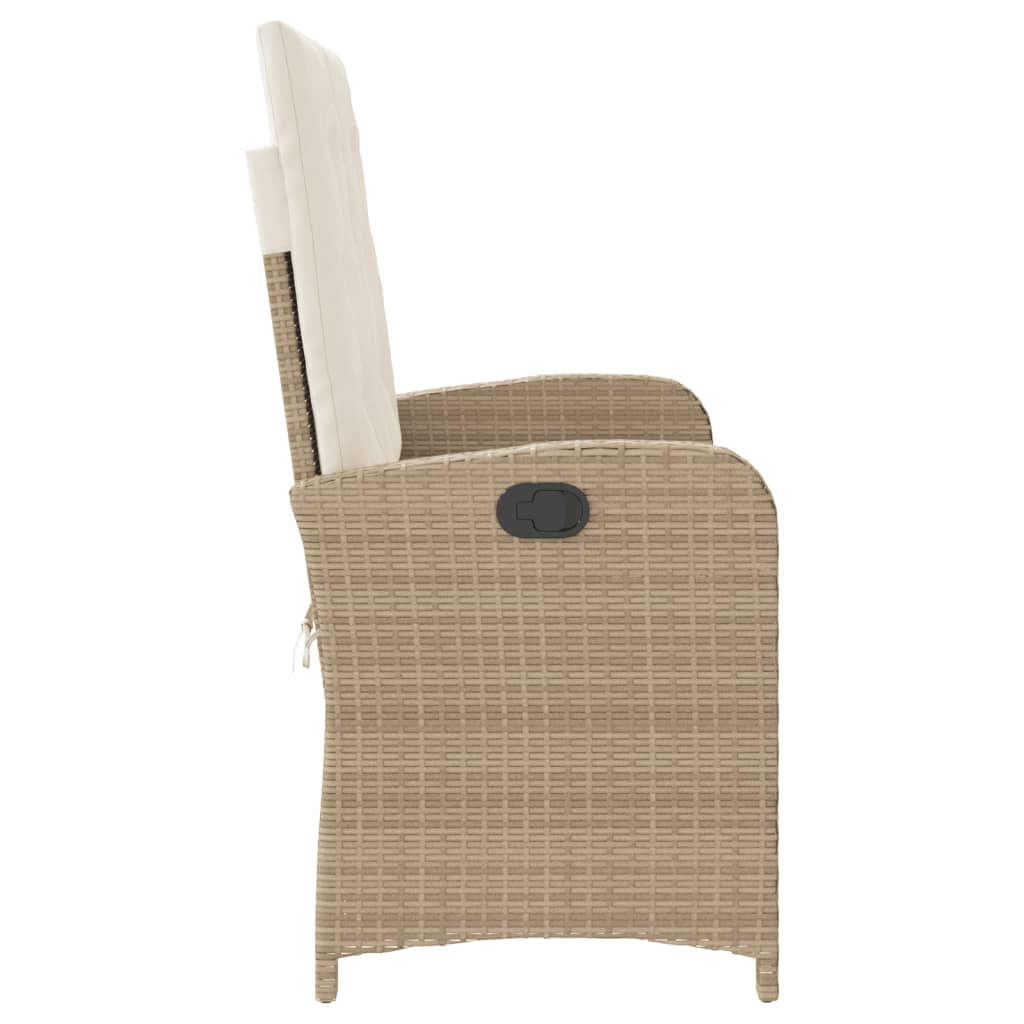 Tuinbankje verstelbaar met kussens poly rattan beige
