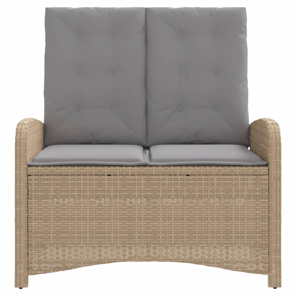 Tuinbankje verstelbaar met kussens poly rattan beige