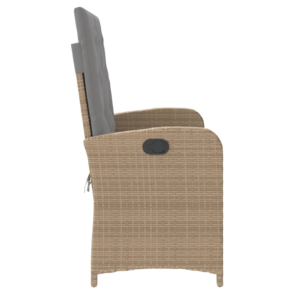 Tuinbankje verstelbaar met kussens poly rattan beige