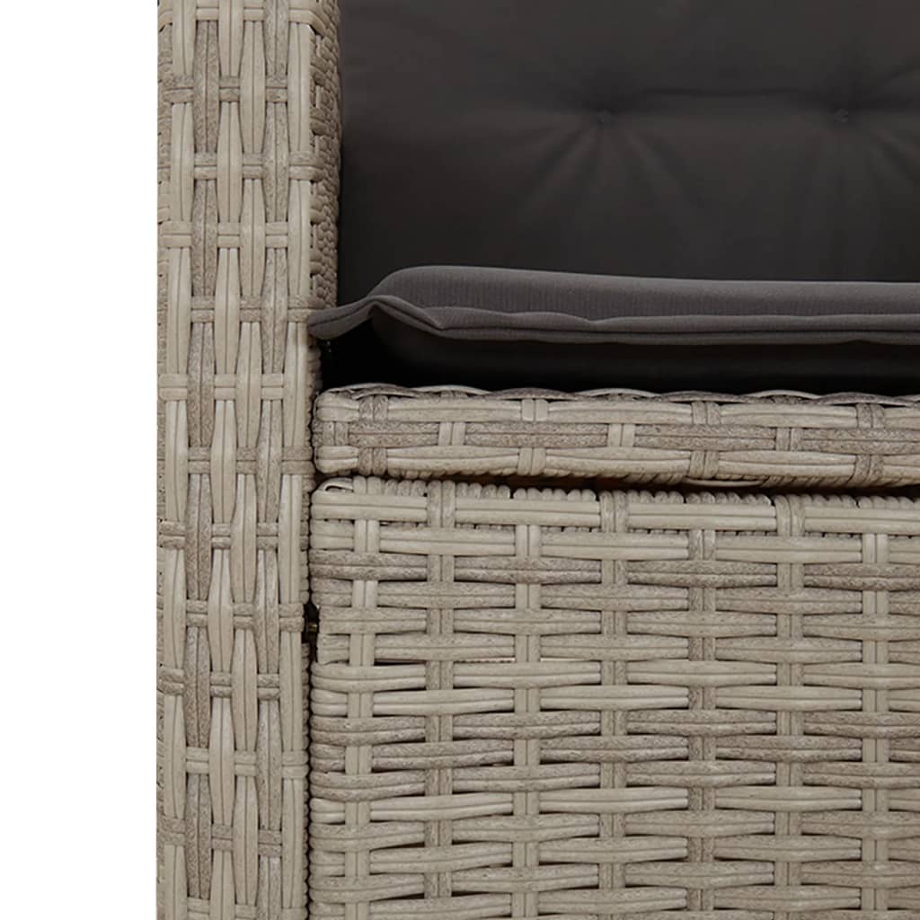 Tuinbankje verstelbaar met kussens poly rattan lichtgrijs