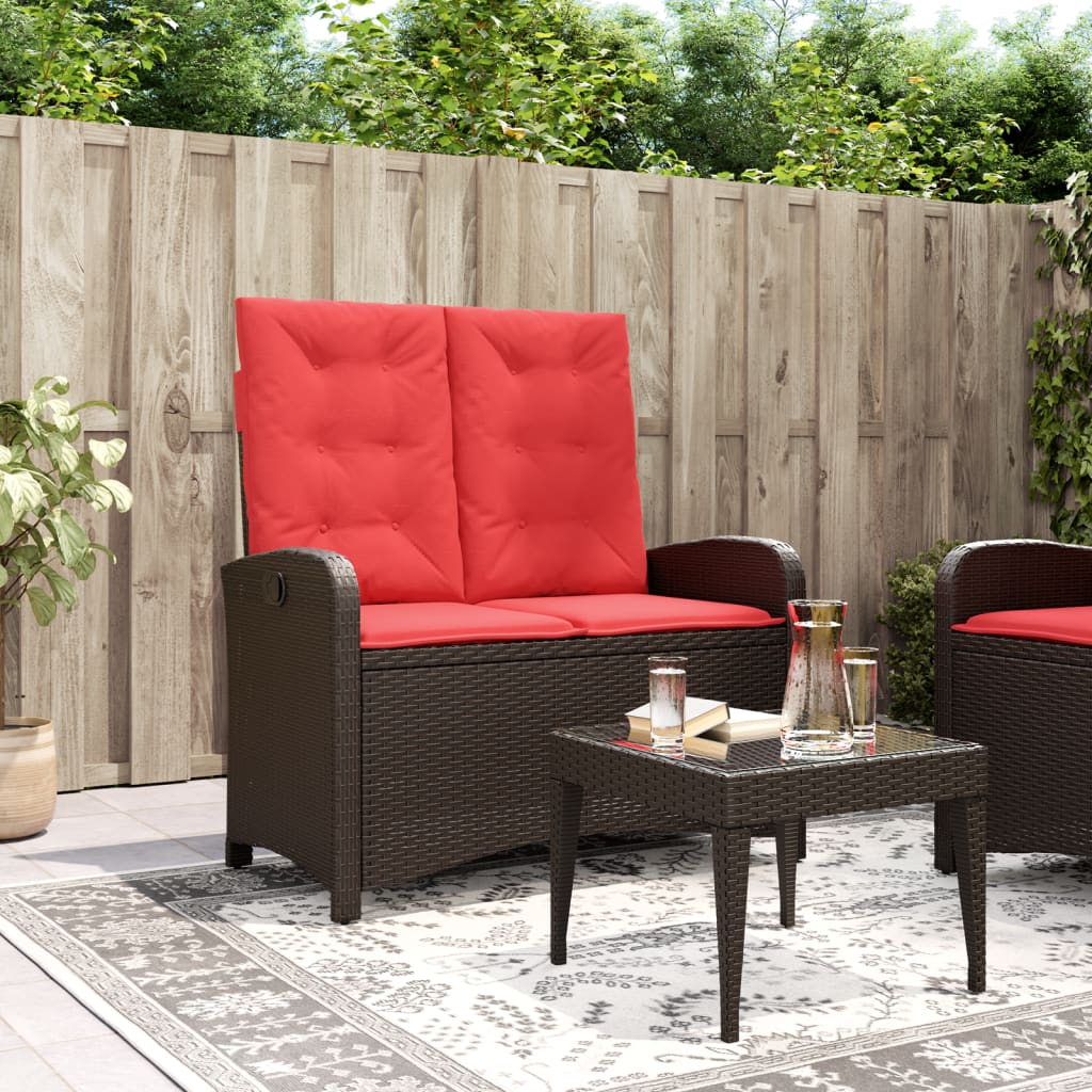 Tuinbankje verstelbaar met kussens poly rattan bruin