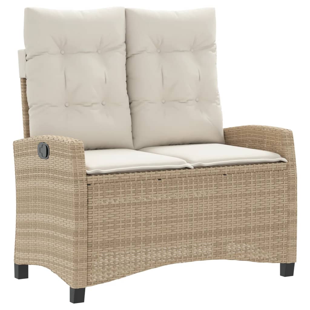 Tuinbankje verstelbaar met kussens poly rattan beige