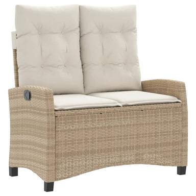 Tuinbankje verstelbaar met kussens poly rattan beige