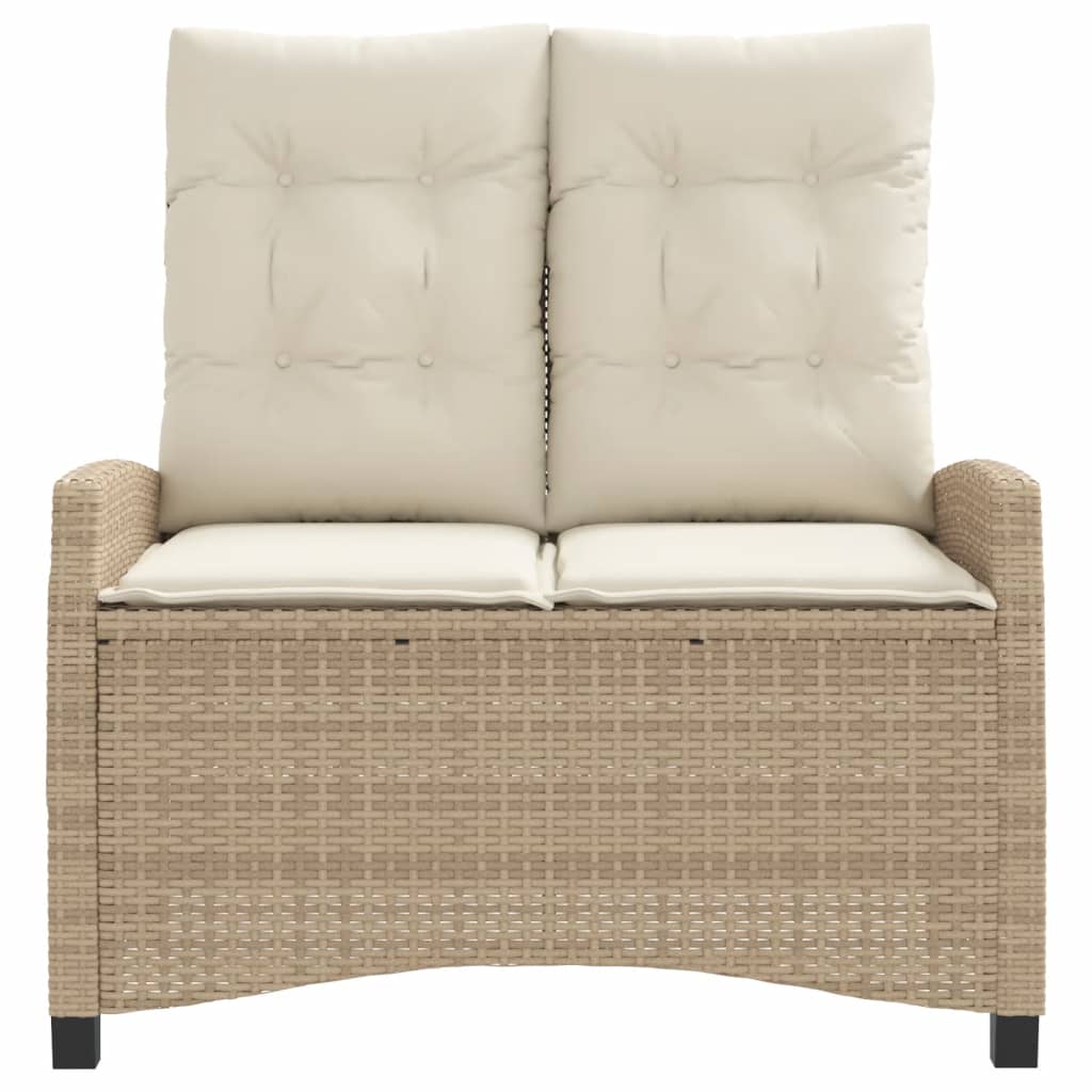 Tuinbankje verstelbaar met kussens poly rattan beige