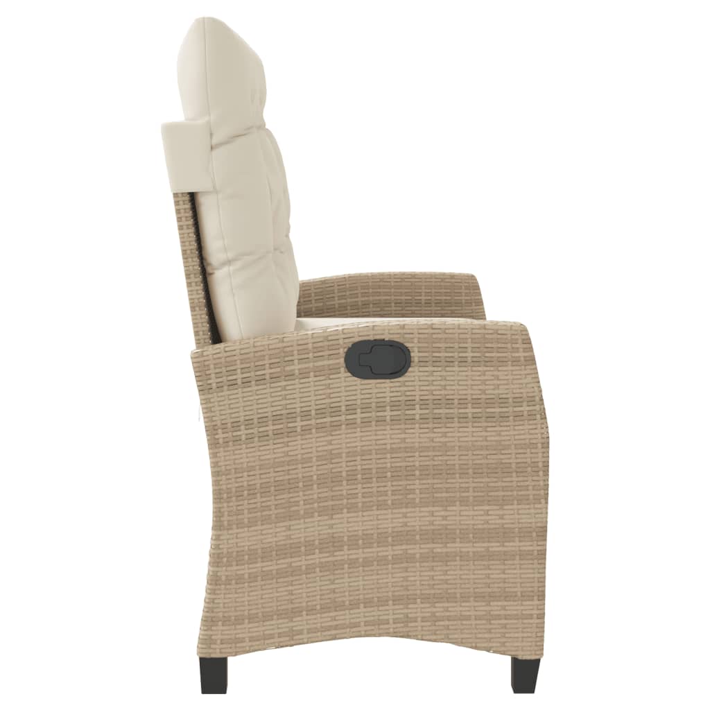 Tuinbankje verstelbaar met kussens poly rattan beige