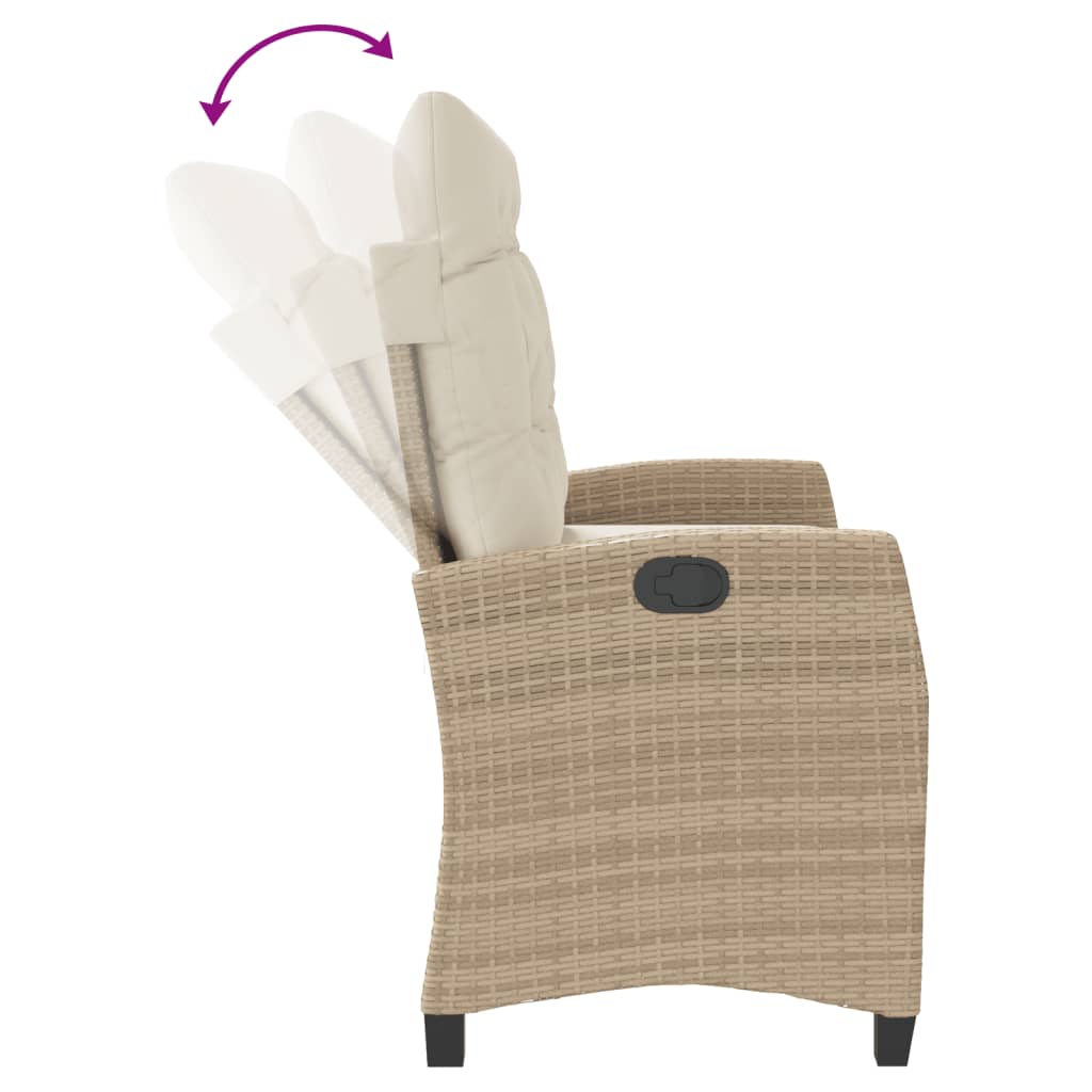 Tuinbankje verstelbaar met kussens poly rattan beige