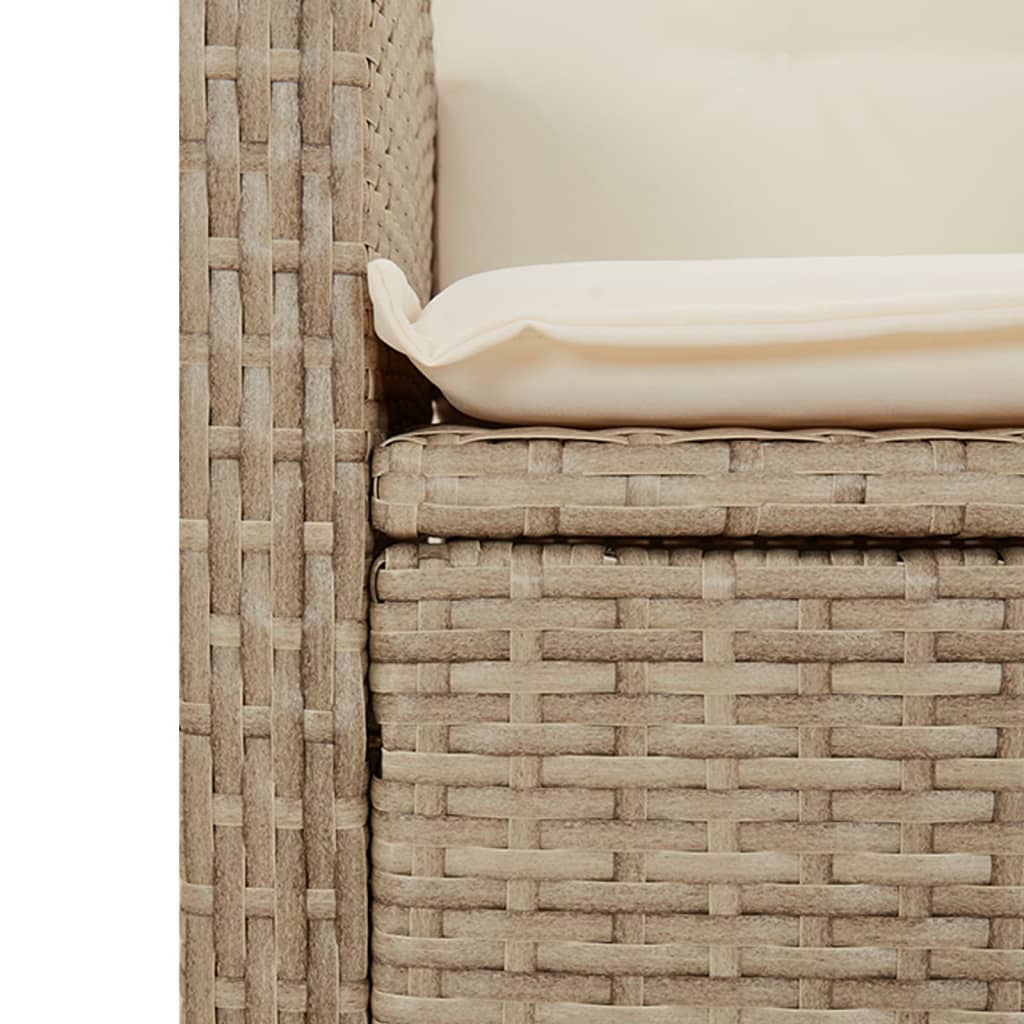 Tuinbankje verstelbaar met kussens poly rattan beige