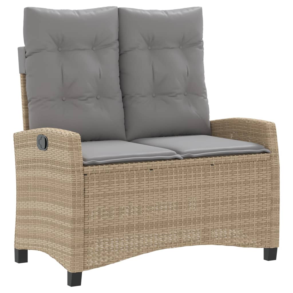 Tuinbankje verstelbaar met kussens poly rattan beige