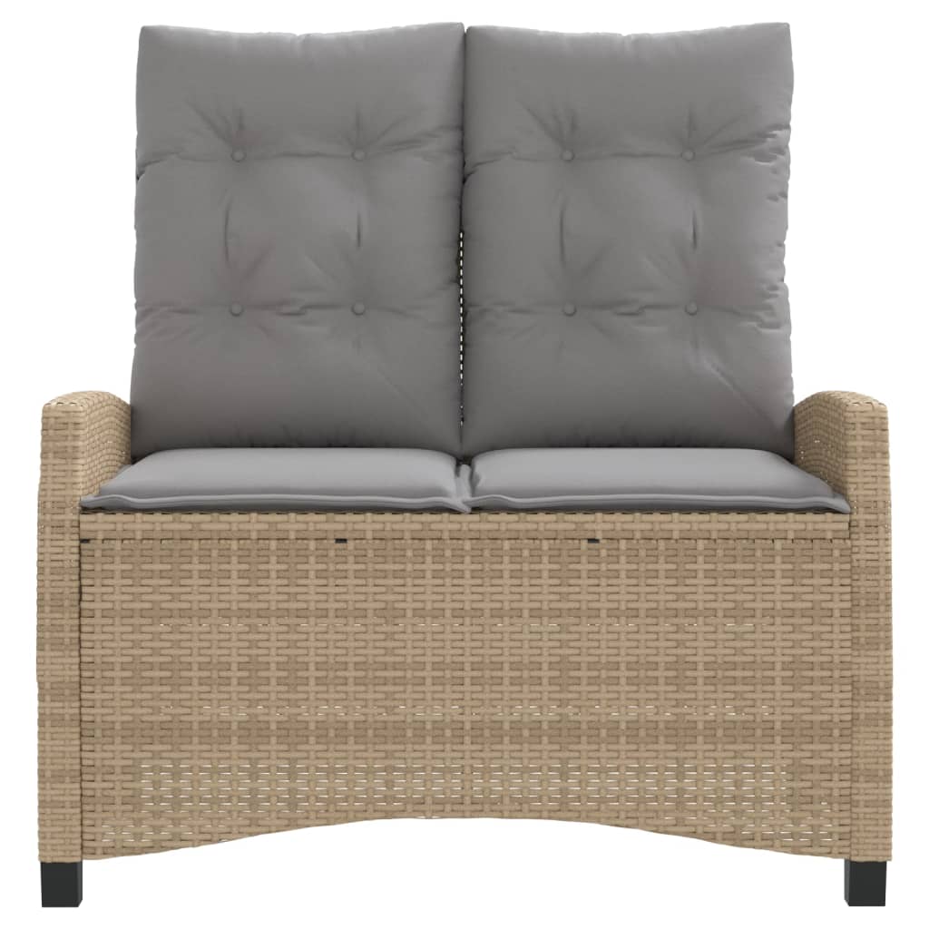 Tuinbankje verstelbaar met kussens poly rattan beige