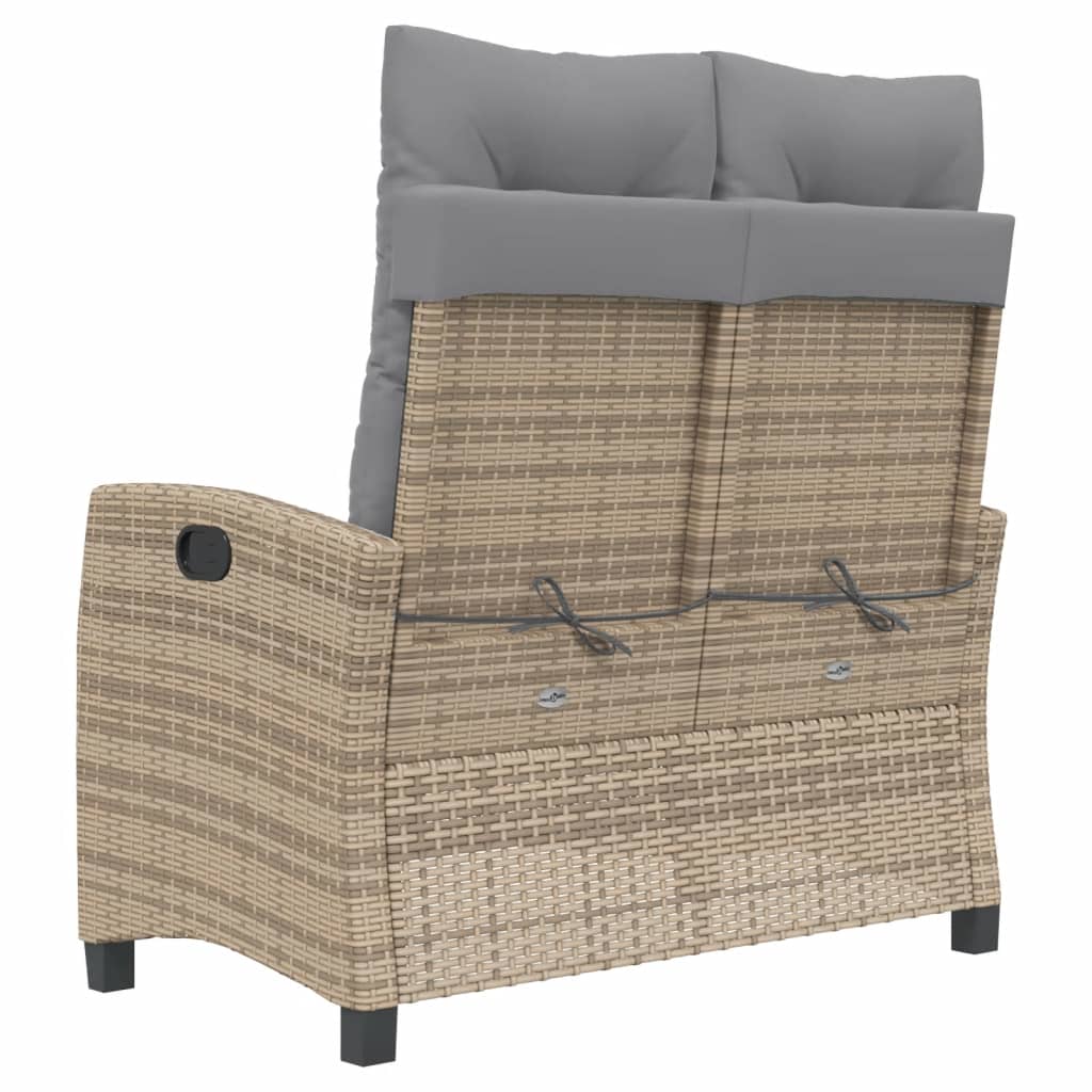Tuinbankje verstelbaar met kussens poly rattan beige