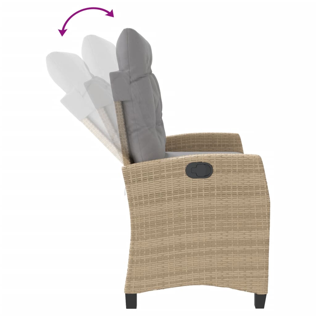 Tuinbankje verstelbaar met kussens poly rattan beige