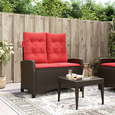 Tuinbankje verstelbaar met kussens poly rattan bruin