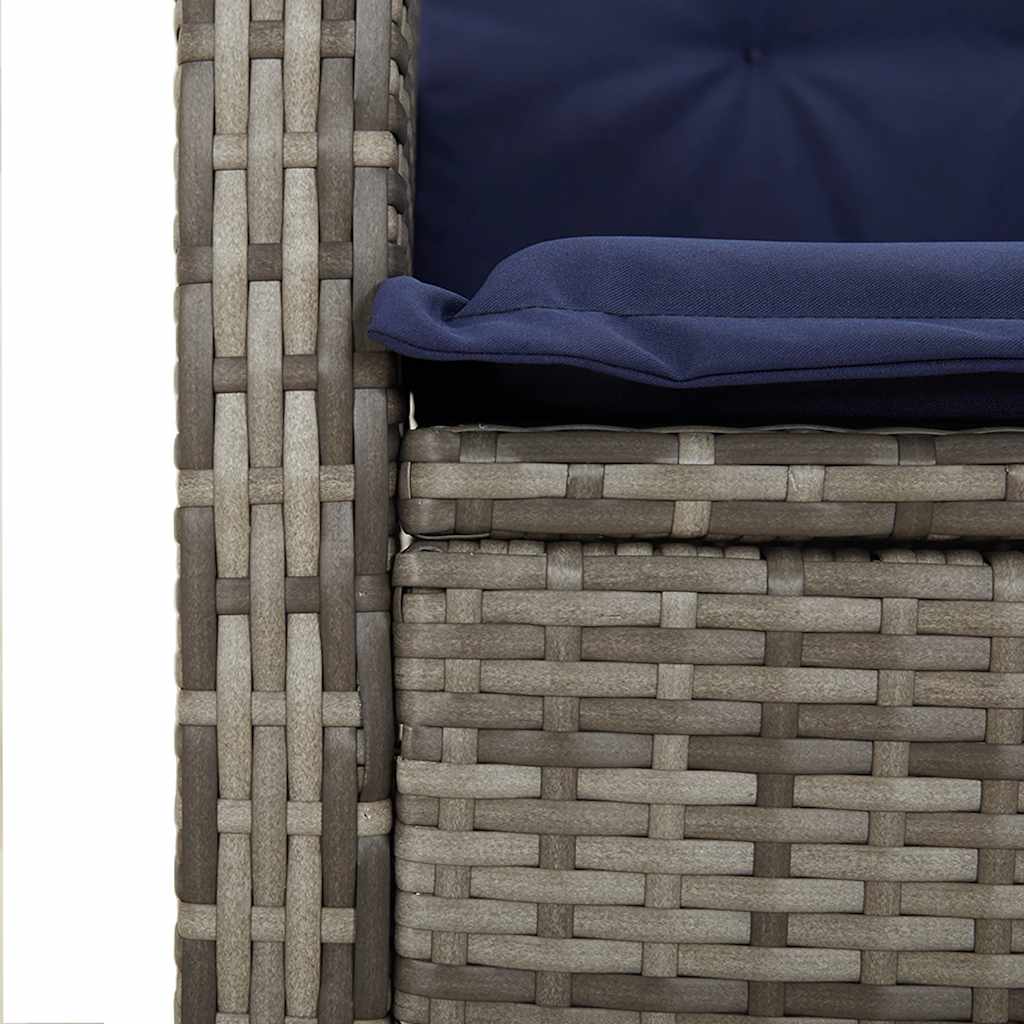 Tuinbankje verstelbaar met kussens poly rattan grijs