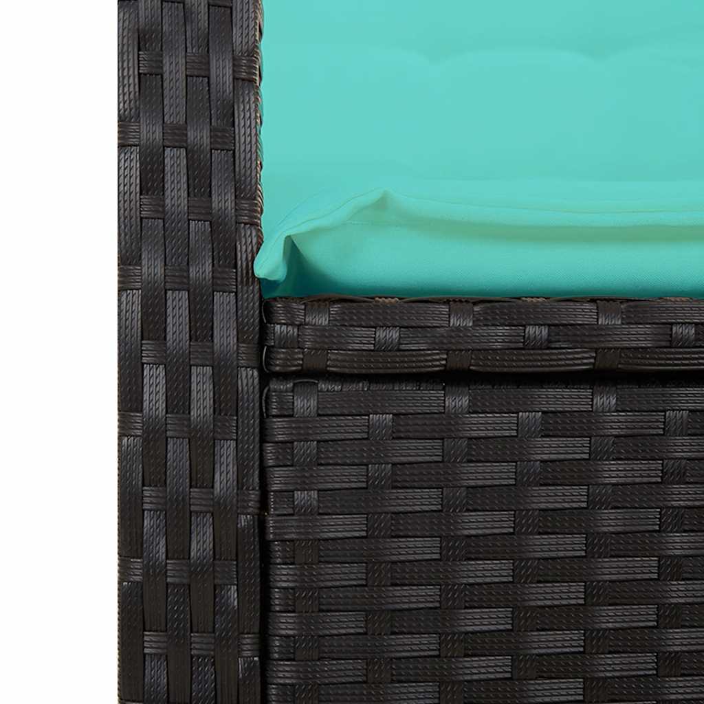 Tuinbankje verstelbaar met kussens poly rattan zwart