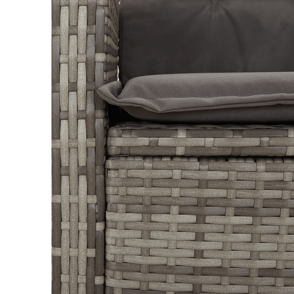 Tuinbankje verstelbaar met kussens poly rattan grijs