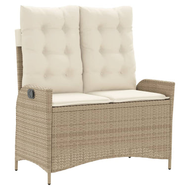 Tuinbankje verstelbaar met kussens poly rattan beige