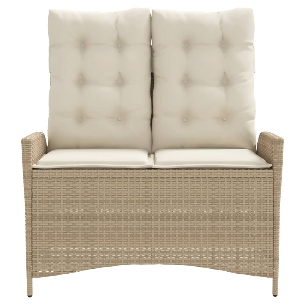Tuinbankje verstelbaar met kussens poly rattan beige