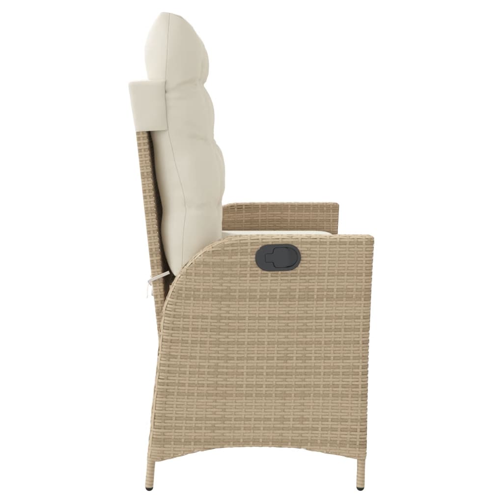 Tuinbankje verstelbaar met kussens poly rattan beige