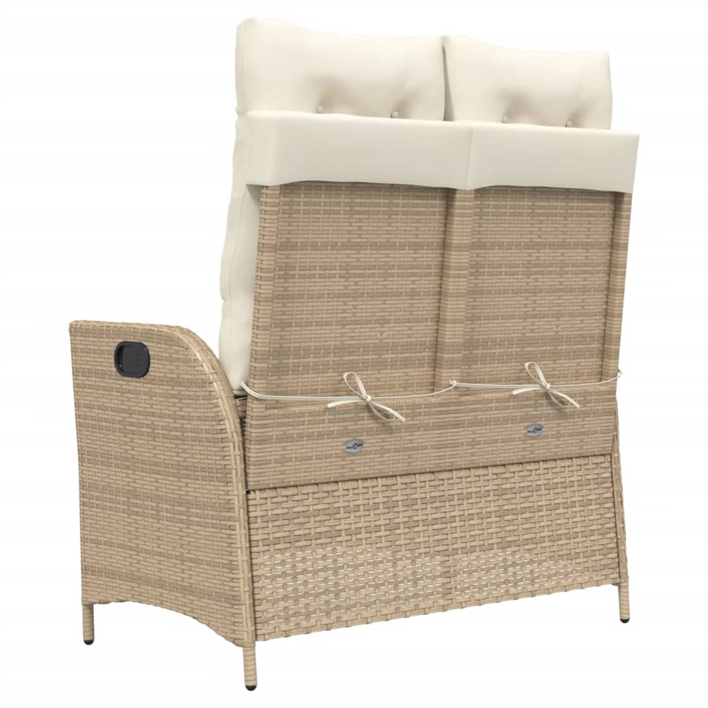 Tuinbankje verstelbaar met kussens poly rattan beige