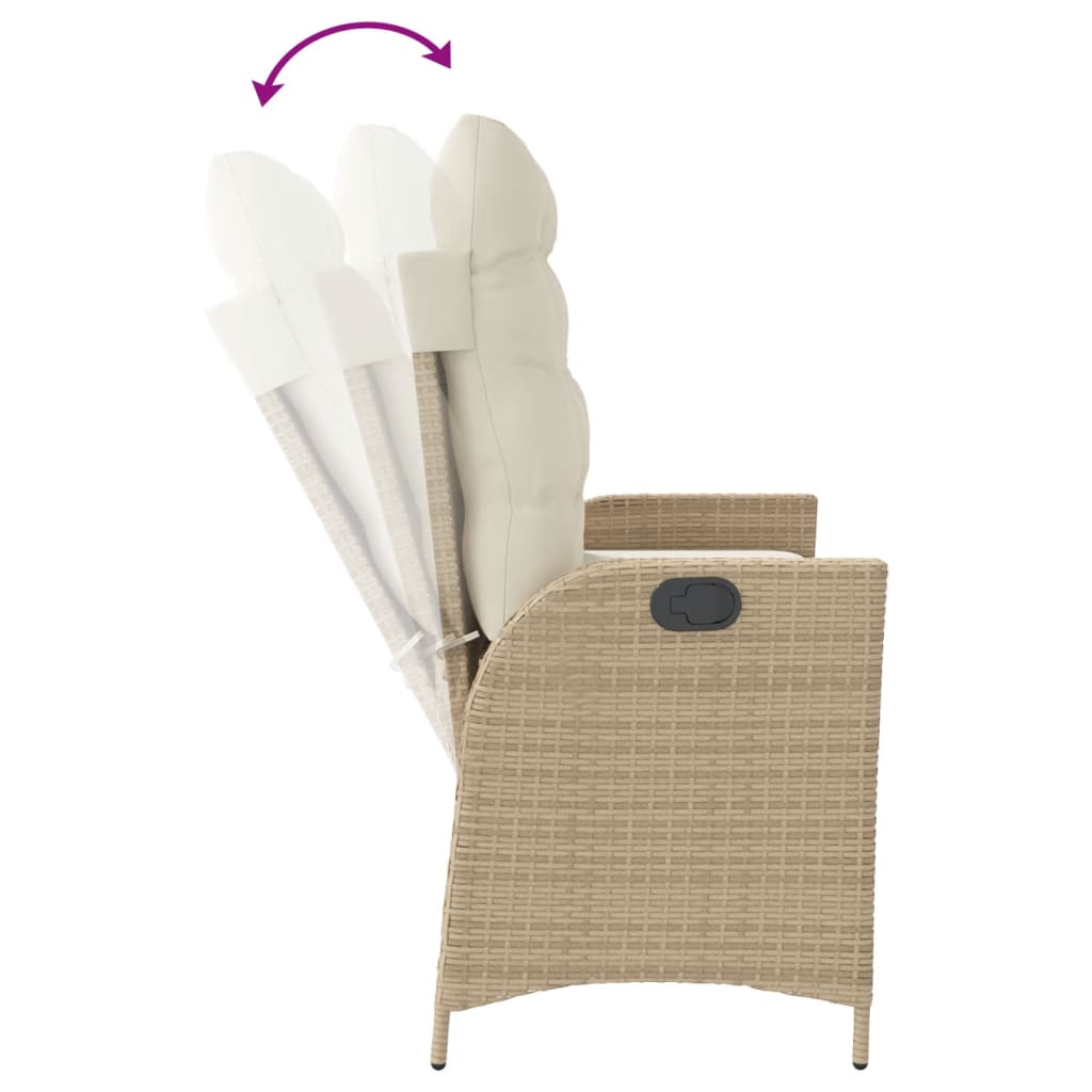 Tuinbankje verstelbaar met kussens poly rattan beige