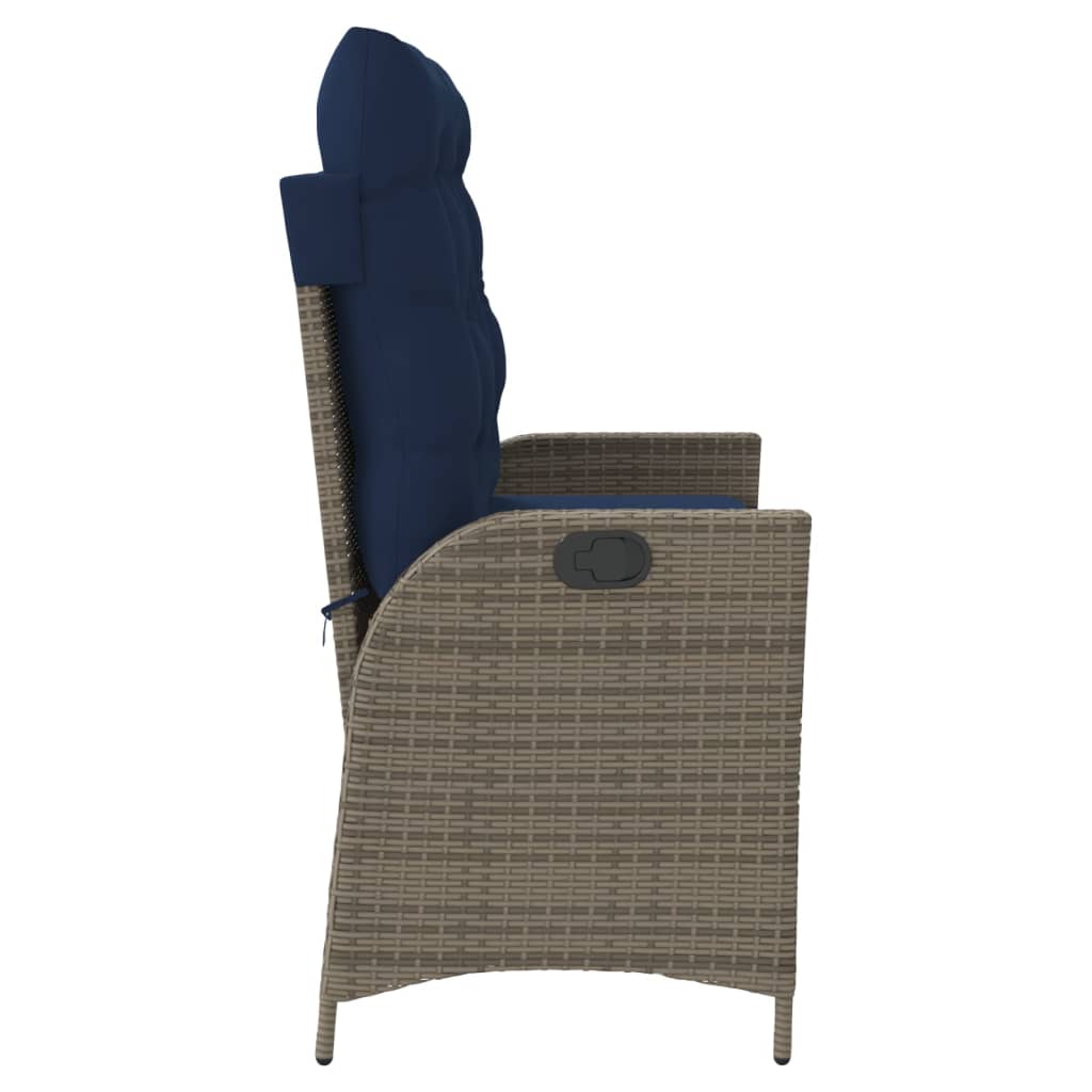 Tuinbankje verstelbaar met kussens poly rattan grijs