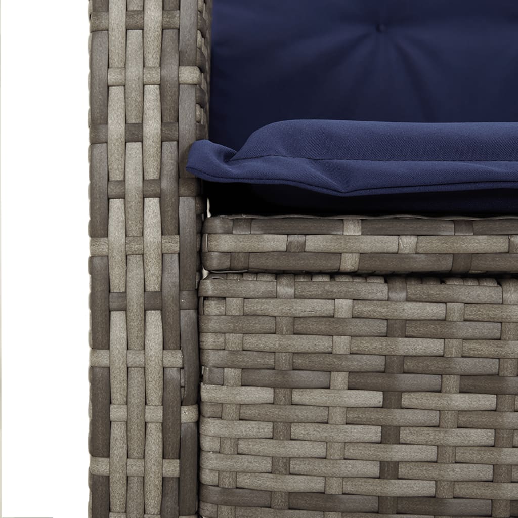 Tuinbankje verstelbaar met kussens poly rattan grijs