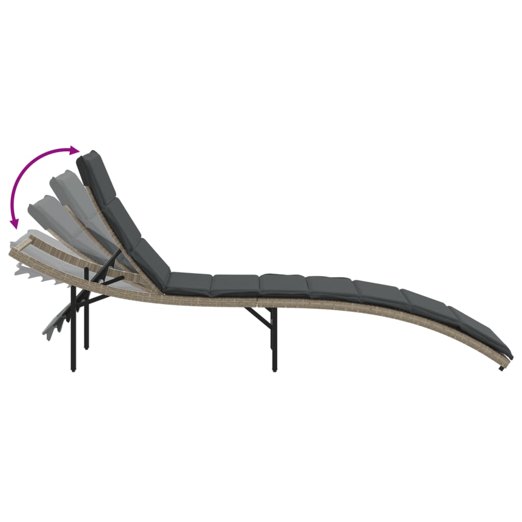 Ligbed met kussen 55x199x50 cm poly rattan lichtgrijs