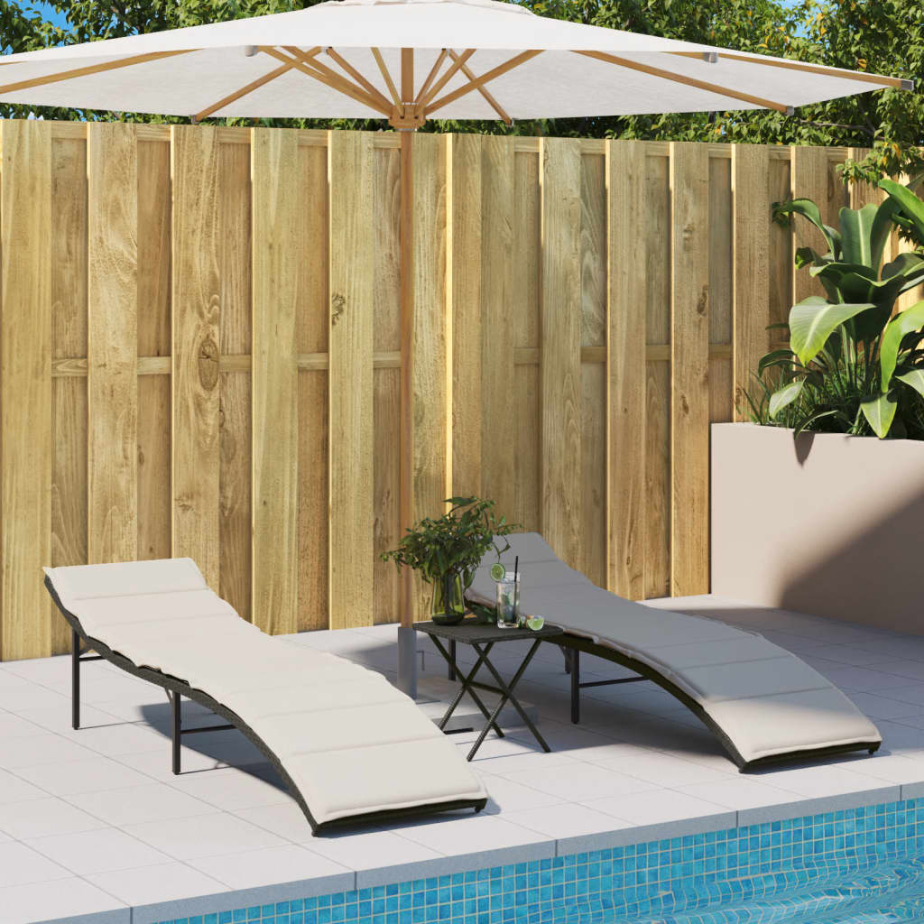 Ligbedden 2 st met tafel poly rattan zwart