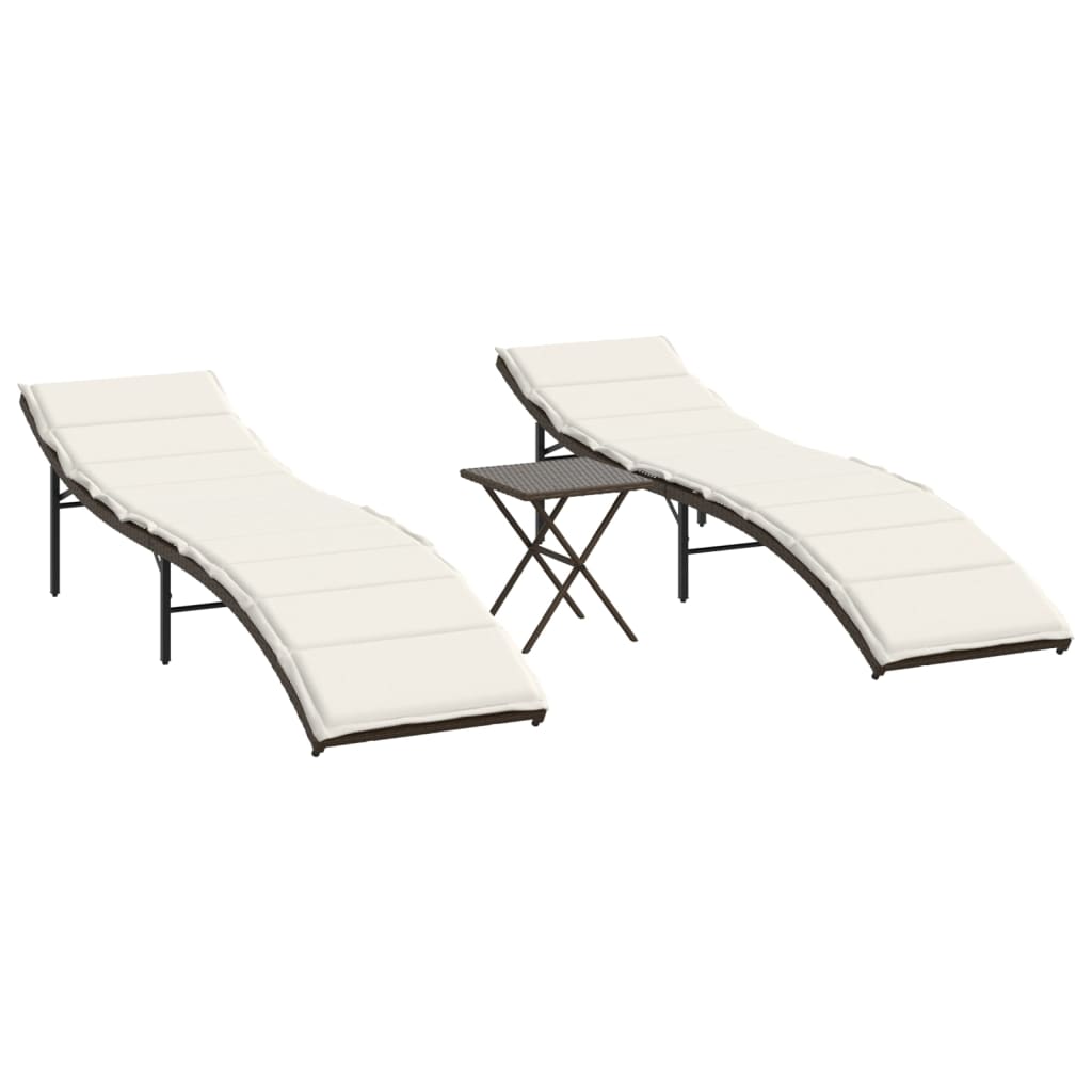 Ligstoelen 2 st met tafel poly rattan bruin