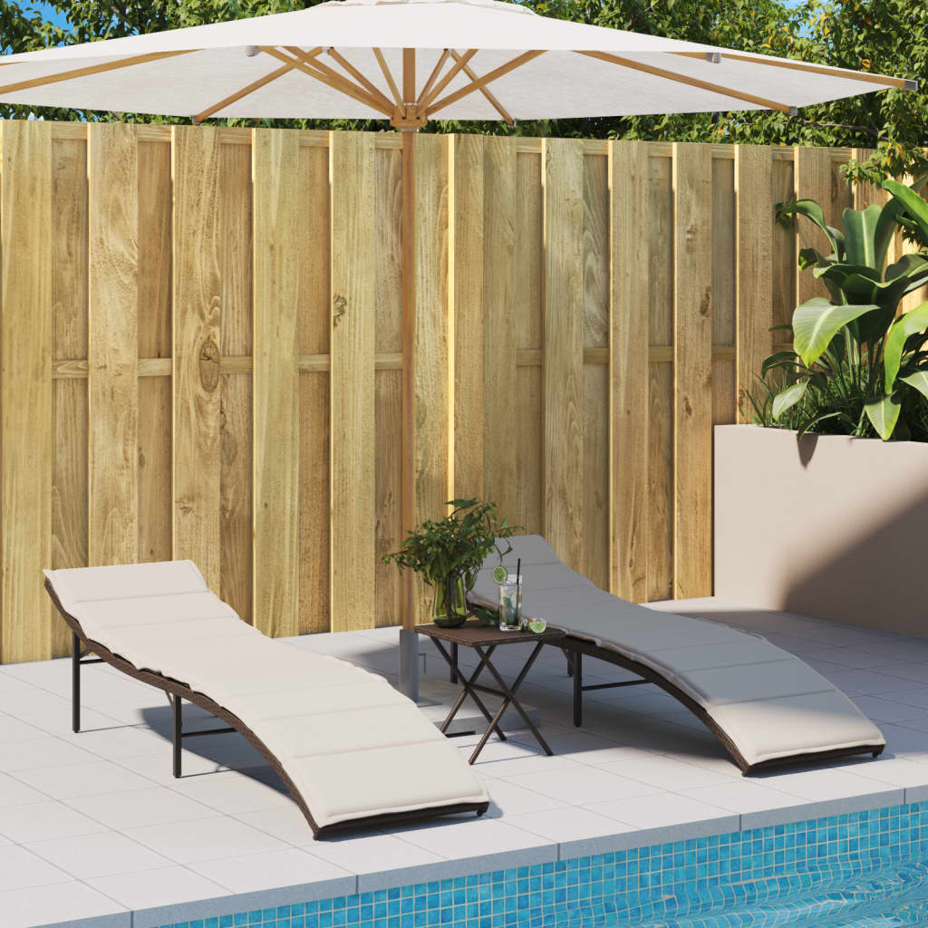 Ligstoelen 2 st met tafel poly rattan bruin
