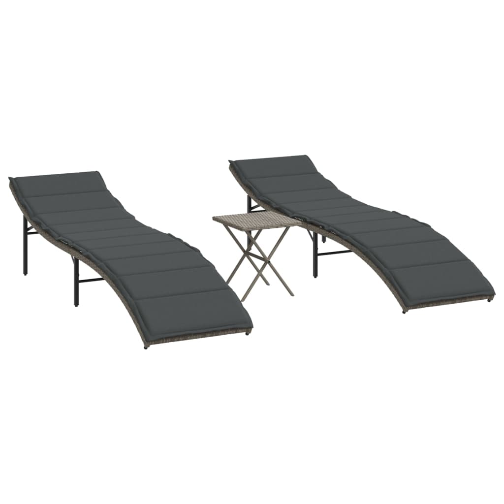 Ligbedden 2 st met tafel poly rattan grijs